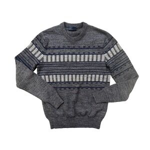 GAP Sweater Mens Small Gray Blue Fair Isle Stripe Crewneck Knit Pullover‎ NWT